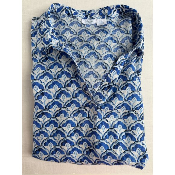 Sigred Olsen 100% Linen Blue & White Short Sleeve Button-Up Top Size 3X - Picture 12 of 12